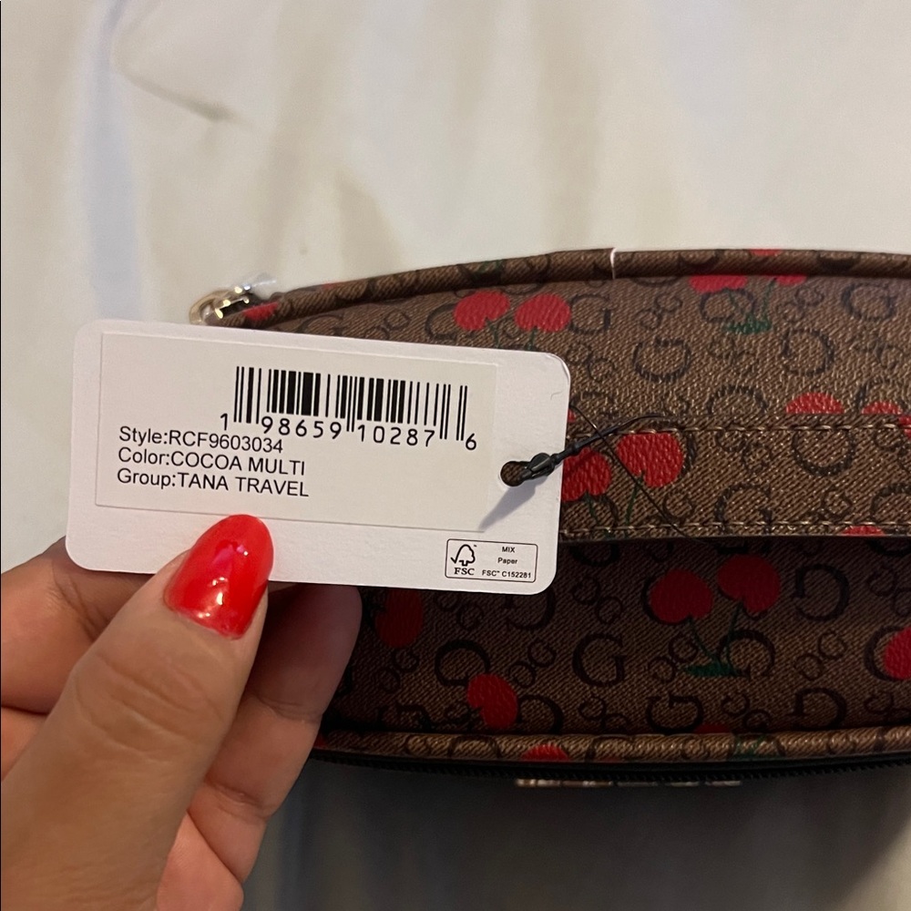 Guess Brown Cherry Pattern Cosmetic Case NWT - image 2